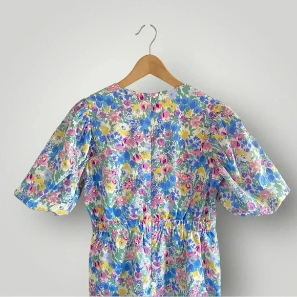 En Saison Ruched Floral Mini Day Summer Dress Puff Sleeves Small Rhode inspired - Picture 7 of 8